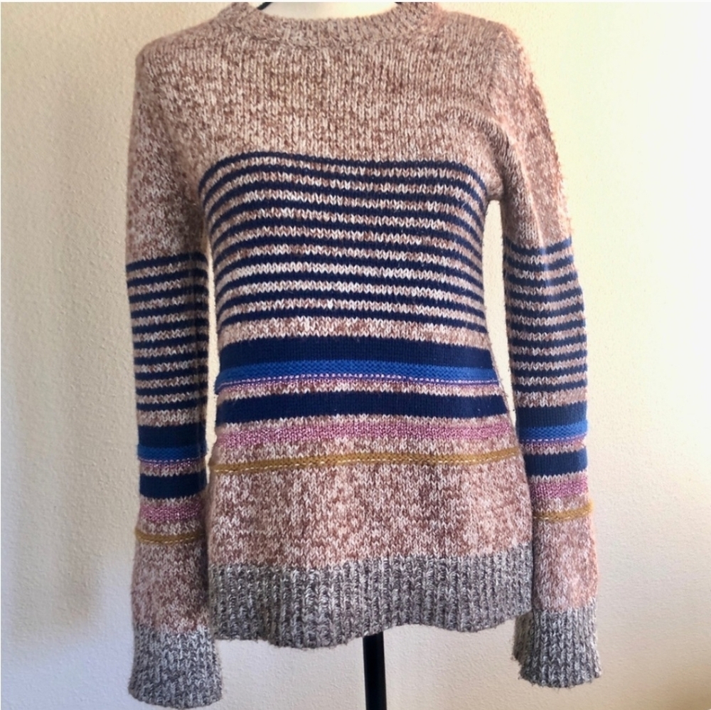 See By Chloe Multicolor Striped Crew Neck Wool-Blend Sweater